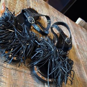 Pons Quintana Black Fringe Sandals